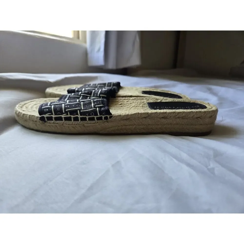 TORY BURCH Sandals Black Ribbon Espadrille Slides Womens 7.5 Coastal Hamptons